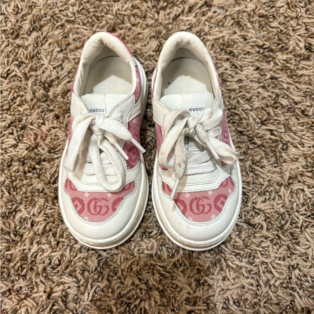 Gucci Kids White and Pink Sneakers